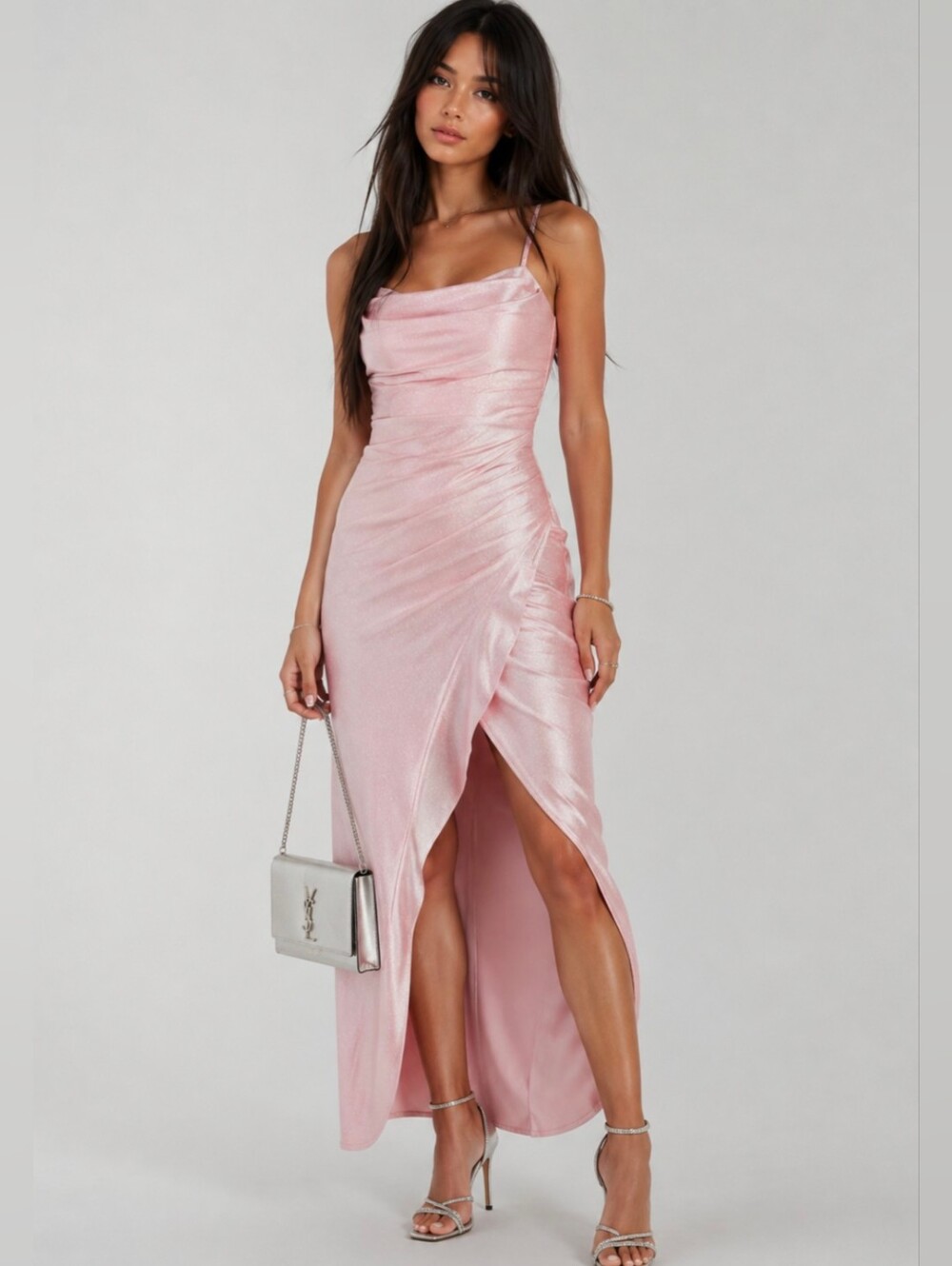 Windsor Ellen Ruffled Glitter Formal Dress Pink Modern Princess Homecoming